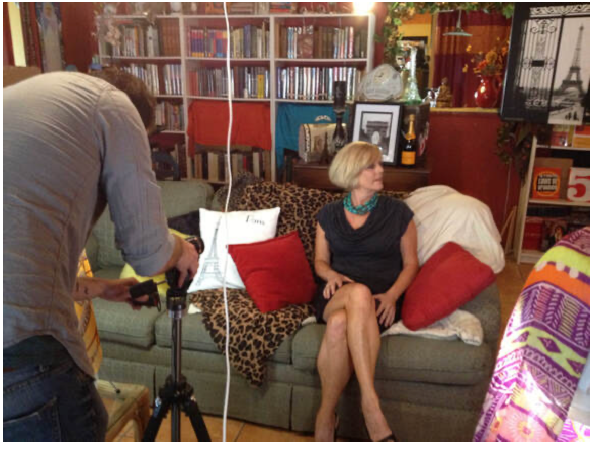 Tara Becker being filmed for a YouTube interview
